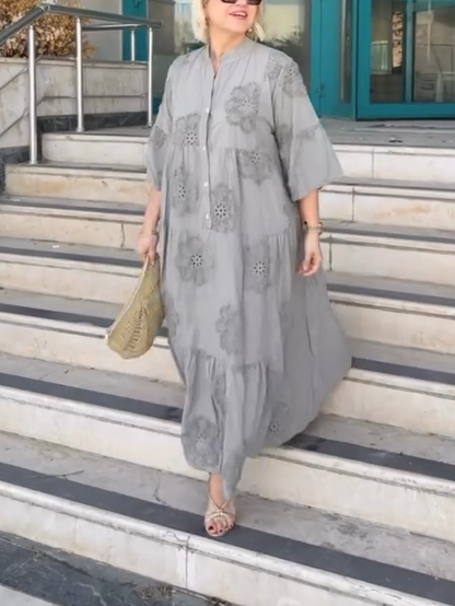 Solid color imported embossed scallop cotton dress
