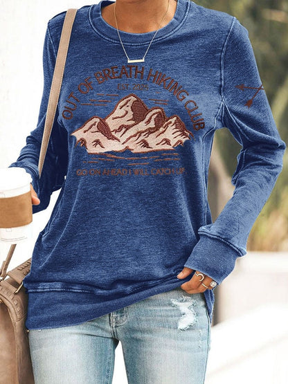 Women'S Retro Out of Breath Hiking Club Go On Ahead I Will Catch Up Print Sweatshirt