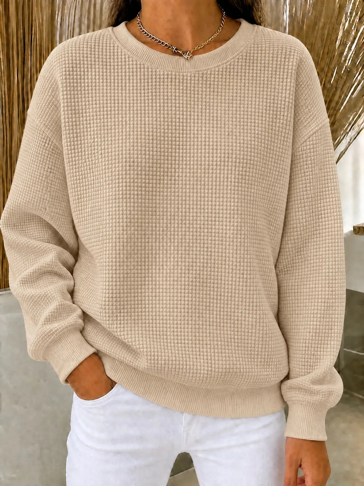 BUY 2 FREE SHIPPING🔥Women's Waffle Knit Crewneck Sweatshirt
