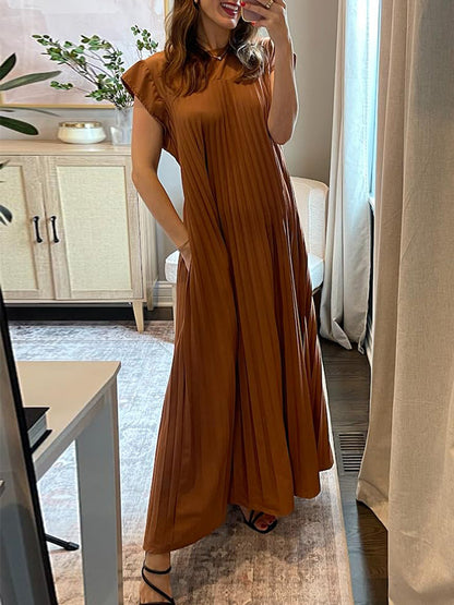 CLEARANCE🔥 Round Neck Casual Pleated Dress
