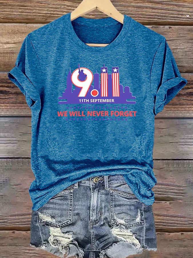 Women's  WE WILL NEVER FORGET Print Crew-Neck T-Shirt