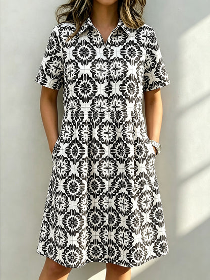 CLEARANCE🔥 Santorini Inspired Print Shirt Dress