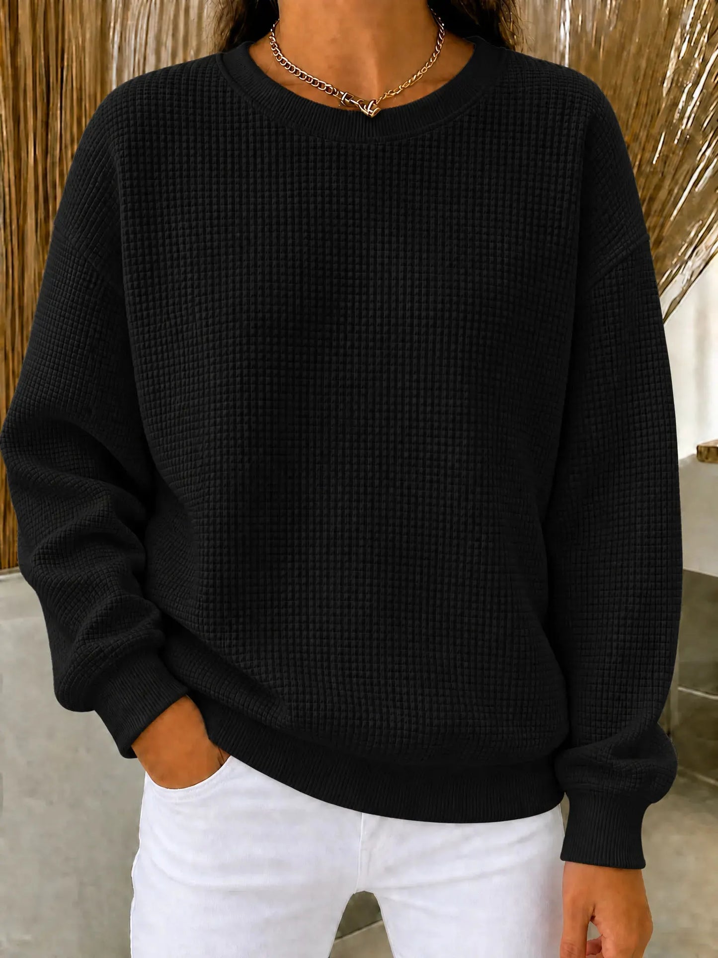 BUY 2 FREE SHIPPING🔥Women's Waffle Knit Crewneck Sweatshirt