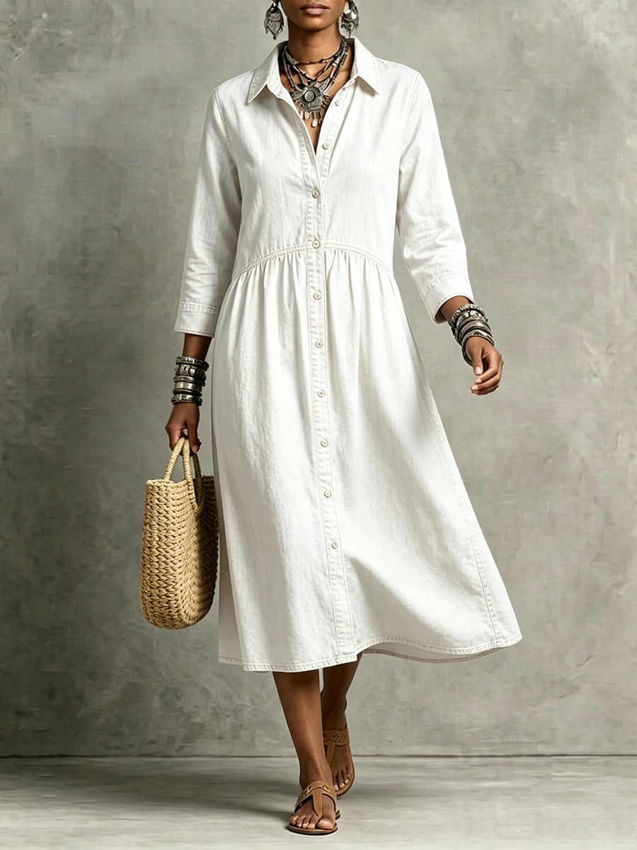 CLEARANCE🔥 Vintage-Inspired Button Front Denim Midi Dress