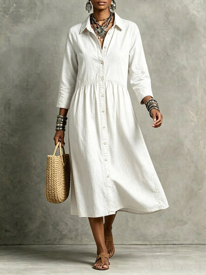 CLEARANCE🔥 Vintage-Inspired Button Front Denim Midi Dress