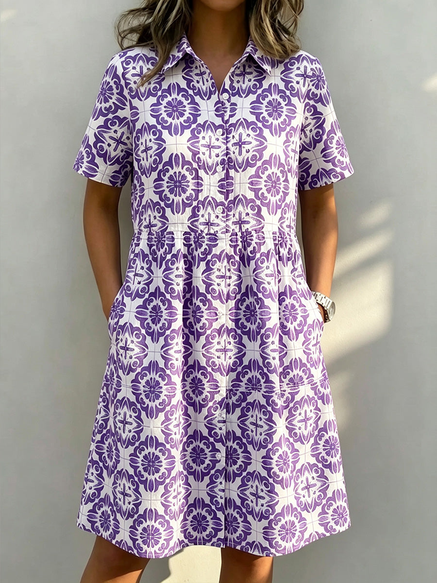 CLEARANCE🔥 Santorini Inspired Print Shirt Dress