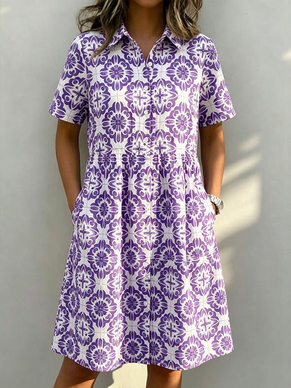 CLEARANCE🔥 Santorini Inspired Print Shirt Dress