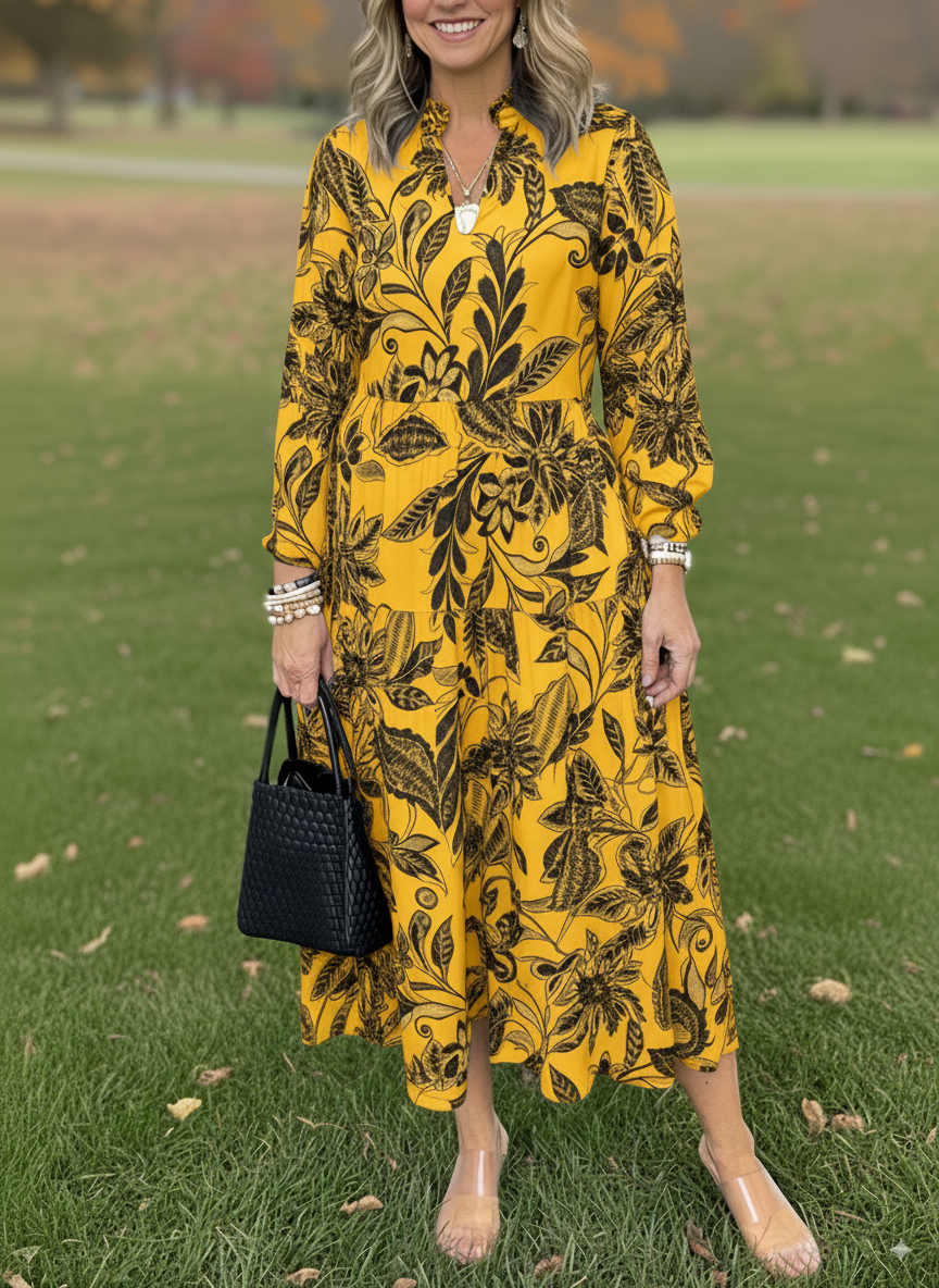 NEW🔥 V Neck Floral Vintage Print Dress