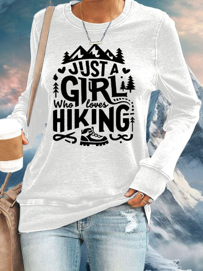 Women's Just A Girl Who Loves Hiking Print Round Neck Sweatshirt