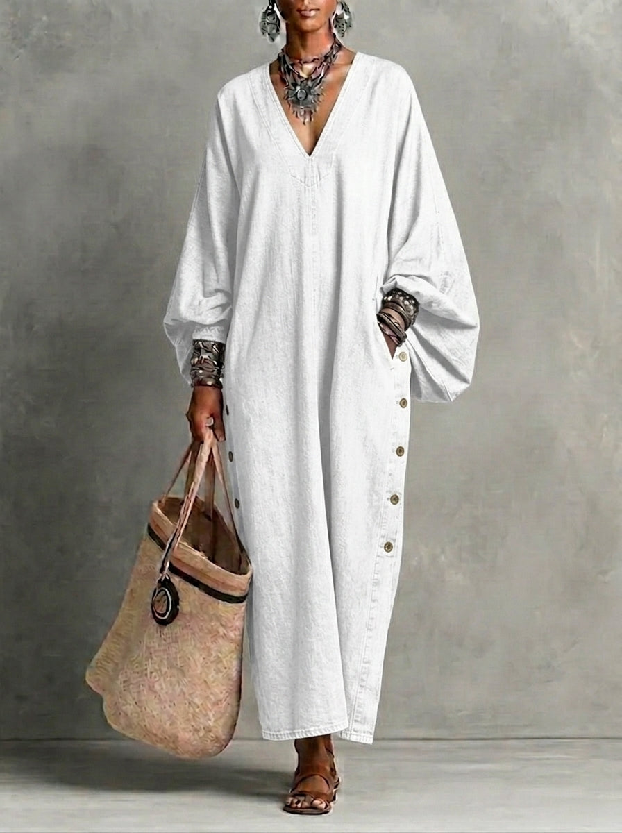 HOT SALE🌸 Women’s Casual V-neck Button Denim Dress