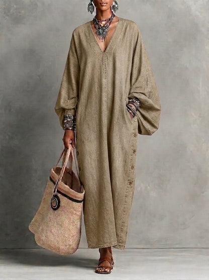 HOT SALE🌸 Women’s Casual V-neck Button Denim Dress