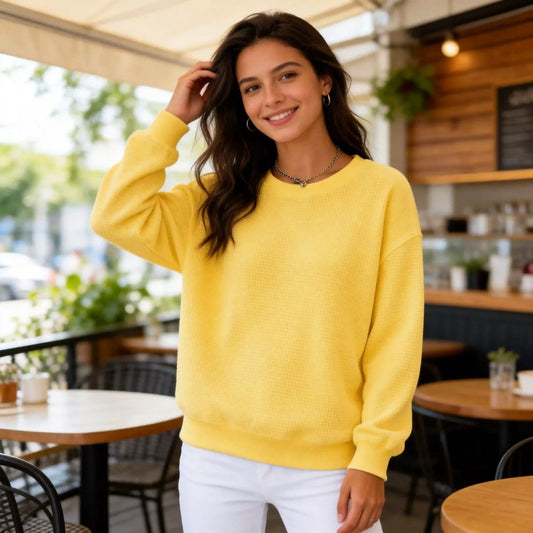BUY 2 FREE SHIPPING🔥Women's Waffle Knit Crewneck Sweatshirt